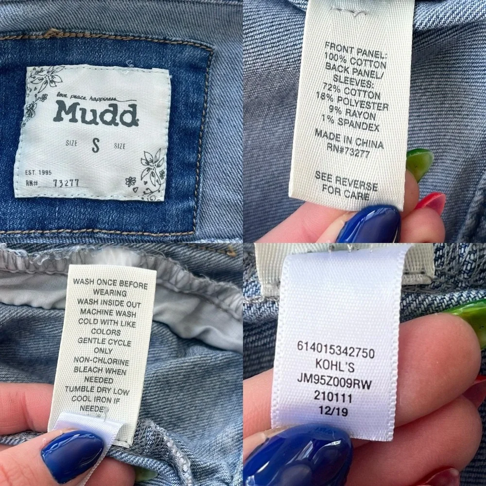 Mudd Women's Sz Small Light Wash Blue Denim Distressed Button Jean Jacket 210111